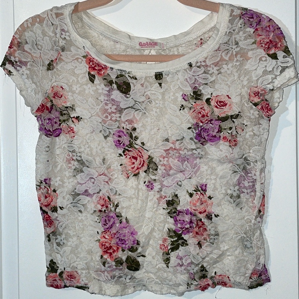 Garage Floral Lace Women's Top - White and Pink